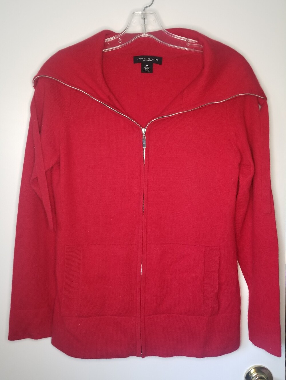 Banana Republic Red Zip-Up Cashmere Cardigan Size M